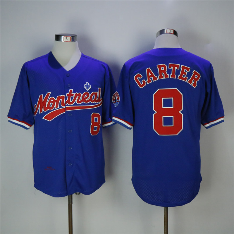 Men's Montreal Expos #8 Gary Carter Blue Cooperstown Collection Mesh Batting Practice Stitched MLB Jersey
